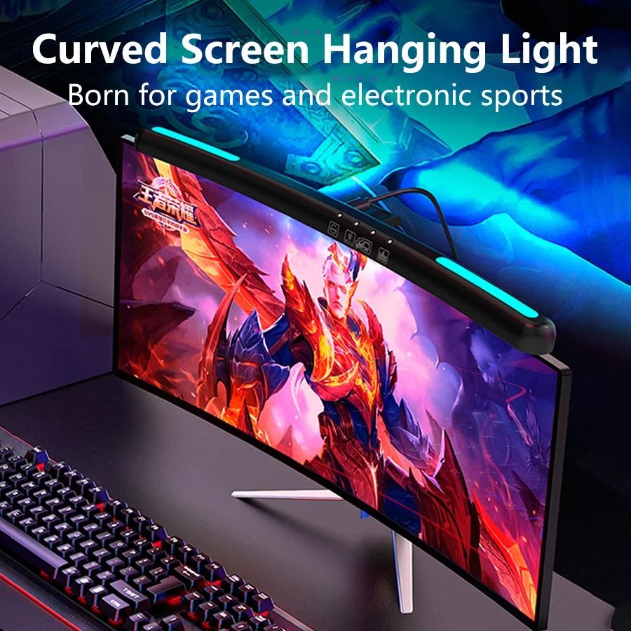 LED Monitor Light Bar with RGB Ambient Lighting for Desk Setup and Gaming Room Decor