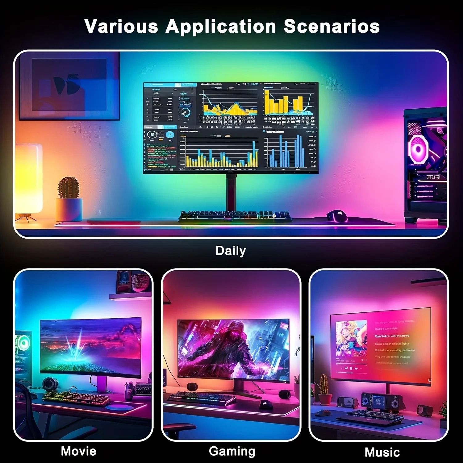 RGB Gaming Monitor LED Backlight With Music Sync And Smart App Control For PC Setup 4