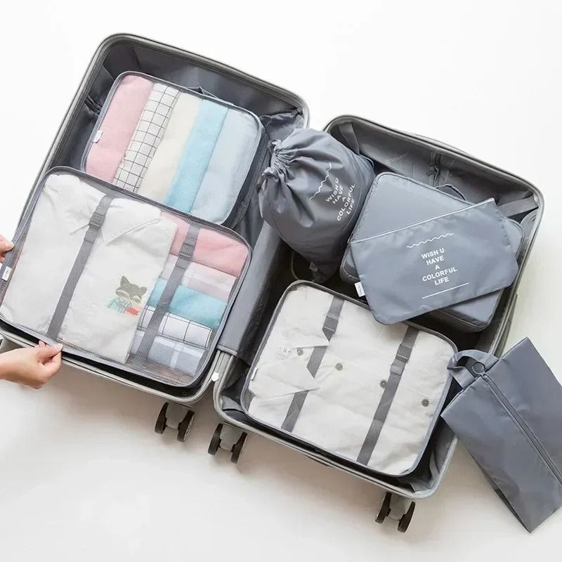 7 Piece Travel Bag Organizer Set For Clothes Shoes And Suitcase Packing 7