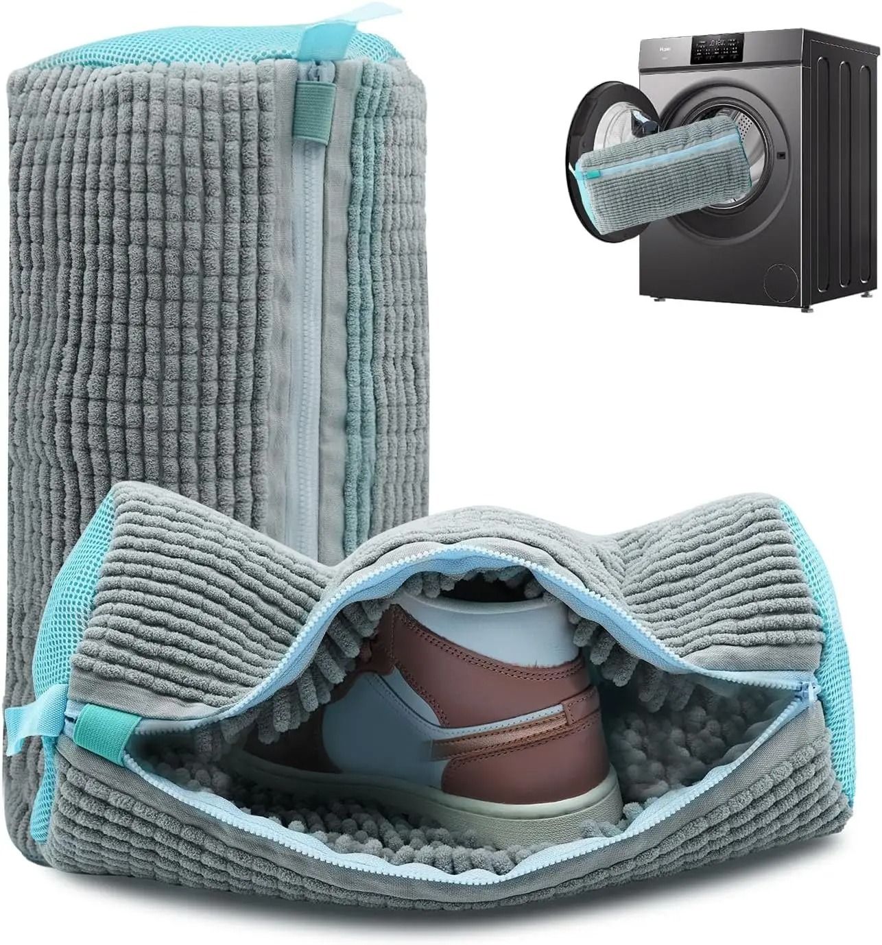 Cotton Shoe Washing Bag with Fluffy Fiber Lining for Laundry Protection and Dirt Removal