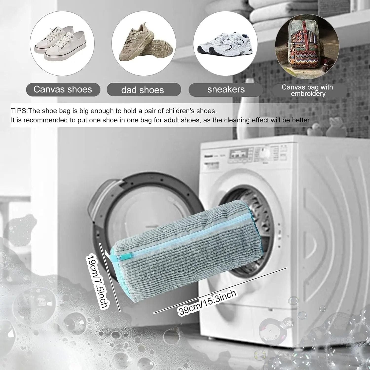 Cotton Shoe Washing Bag With Fluffy Fiber Lining For Laundry Protection And Dirt Removal 1