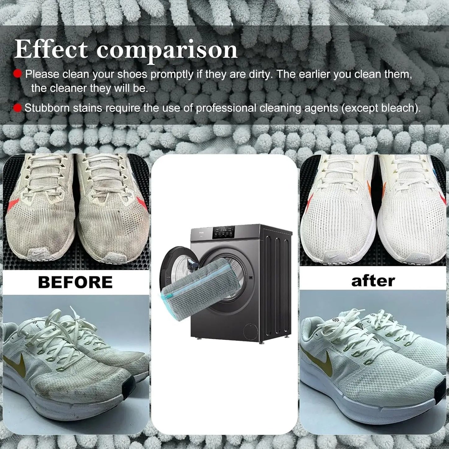 Cotton Shoe Washing Bag With Fluffy Fiber Lining For Laundry Protection And Dirt Removal 3