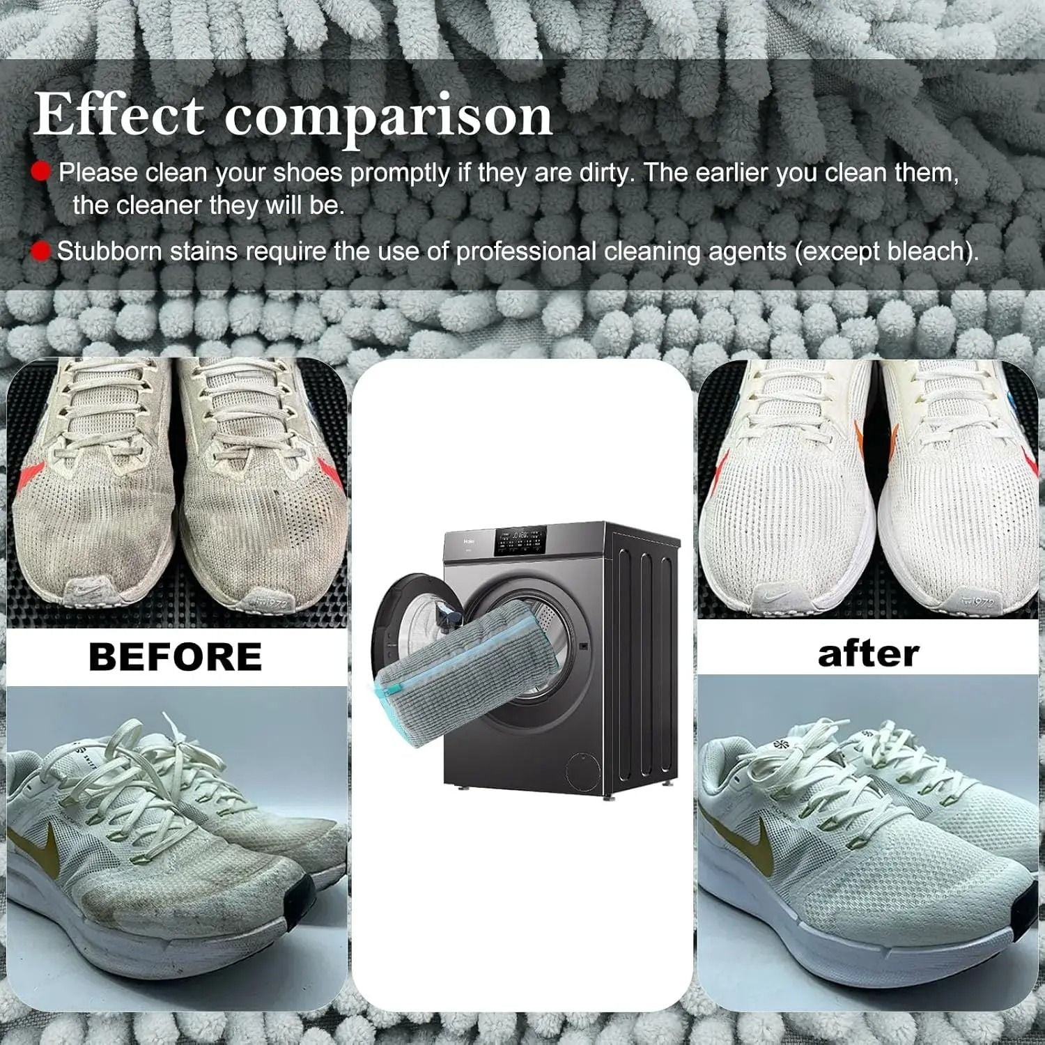 Cotton Shoe Washing Bag With Fluffy Fiber Lining For Laundry Protection And Dirt Removal 3