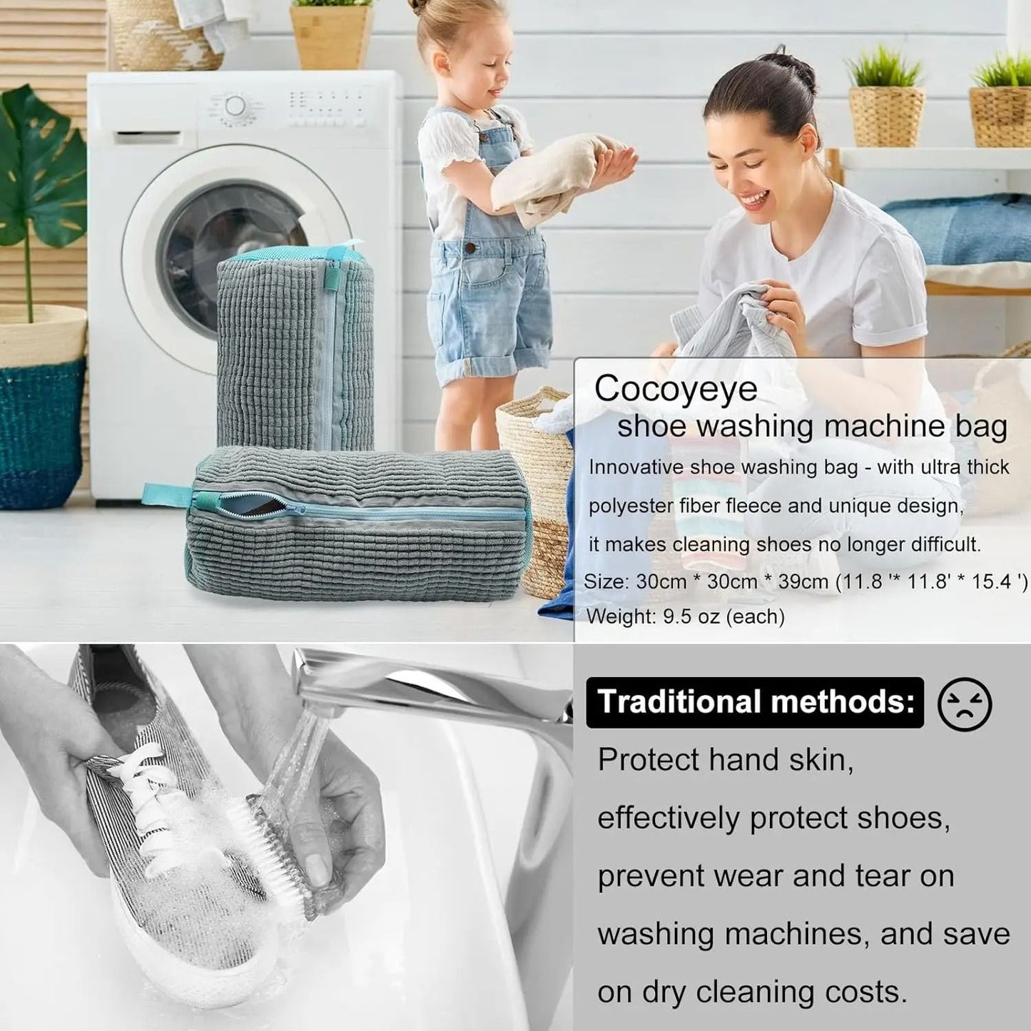 Cotton Shoe Washing Bag With Fluffy Fiber Lining For Laundry Protection And Dirt Removal 5