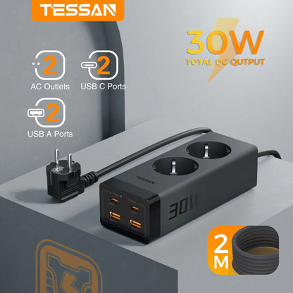 TESSAN 30W GaN Desk Power Strip with Surge Protection and USB C Ports