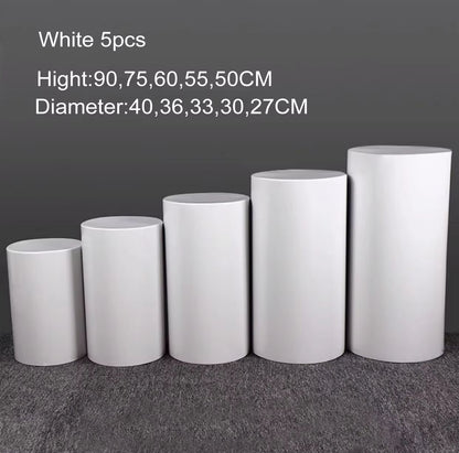 Modern Pedestal Display Stand Set  35PCS White  Gold Cylinder Plinths For Weddings Cakes  Event Dec 1