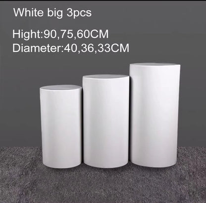 Modern Pedestal Display Stand Set  35PCS White  Gold Cylinder Plinths For Weddings Cakes  Event Dec 2