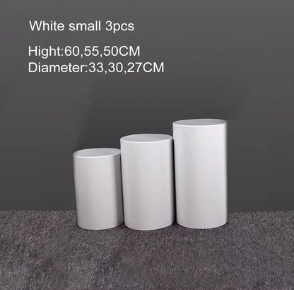 Modern Pedestal Display Stand Set  35PCS White  Gold Cylinder Plinths For Weddings Cakes  Event Dec 3