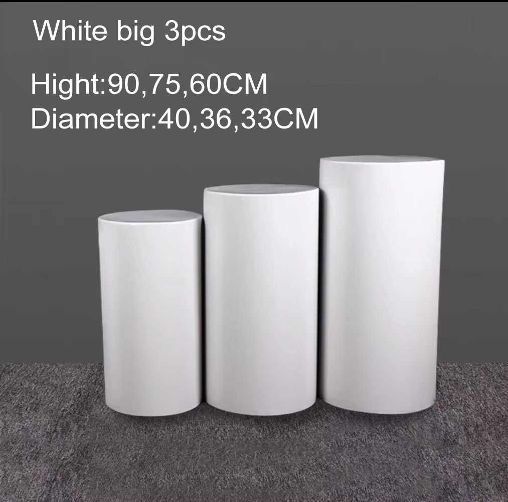 Modern Pedestal Display Stand Set  35PCS White  Gold Cylinder Plinths For Weddings Cakes  Event Dec 6