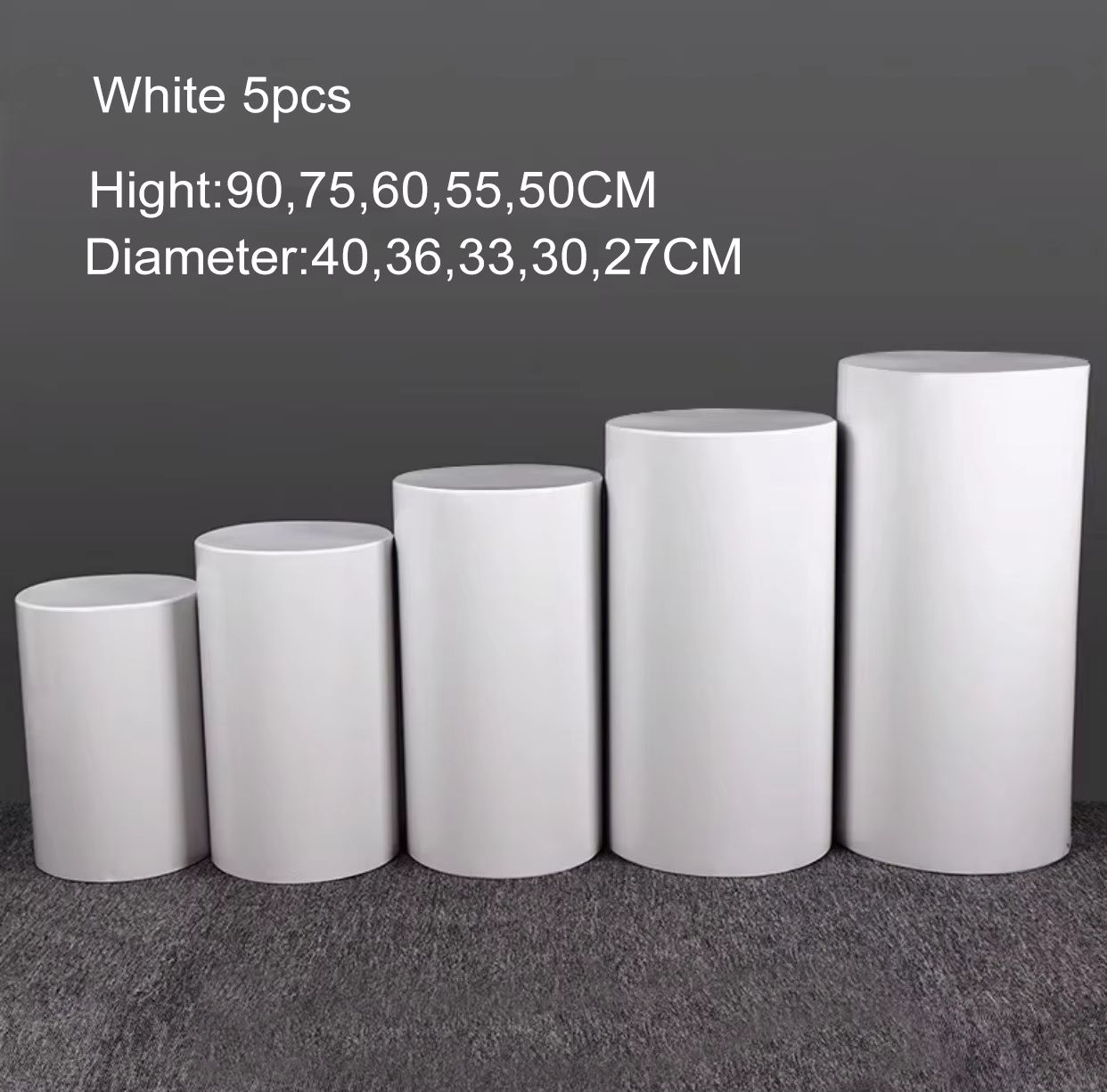 Modern Pedestal Display Stand Set  35PCS White  Gold Cylinder Plinths For Weddings Cakes  Event Dec 7