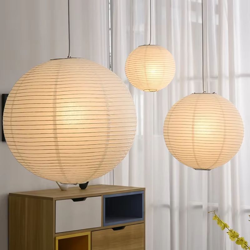 Wabi-Sabi Japanese Style Pendant Lamp – Round Rice Paper LED Ceiling Light for Dining Room, Study, or Cafe