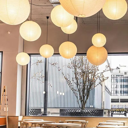 WabiSabi Japanese Style Pendant Lamp  Round Rice Paper LED Ceiling Light For Dining Room Study Or C