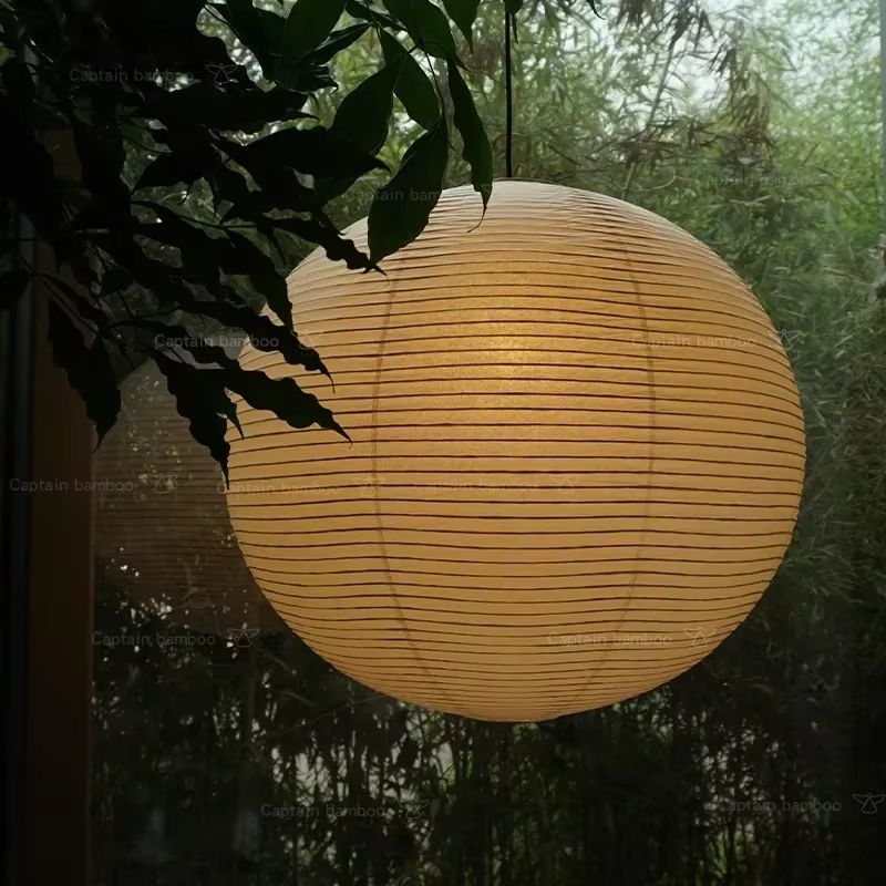 WabiSabi Japanese Style Pendant Lamp  Round Rice Paper LED Ceiling Light For Dining Room Study Or C