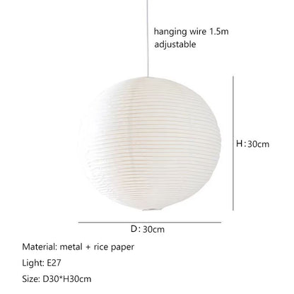 WabiSabi Japanese Style Pendant Lamp  Round Rice Paper LED Ceiling Light For Dining Room Study Or C