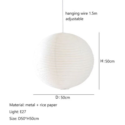 WabiSabi Japanese Style Pendant Lamp  Round Rice Paper LED Ceiling Light For Dining Room Study Or C