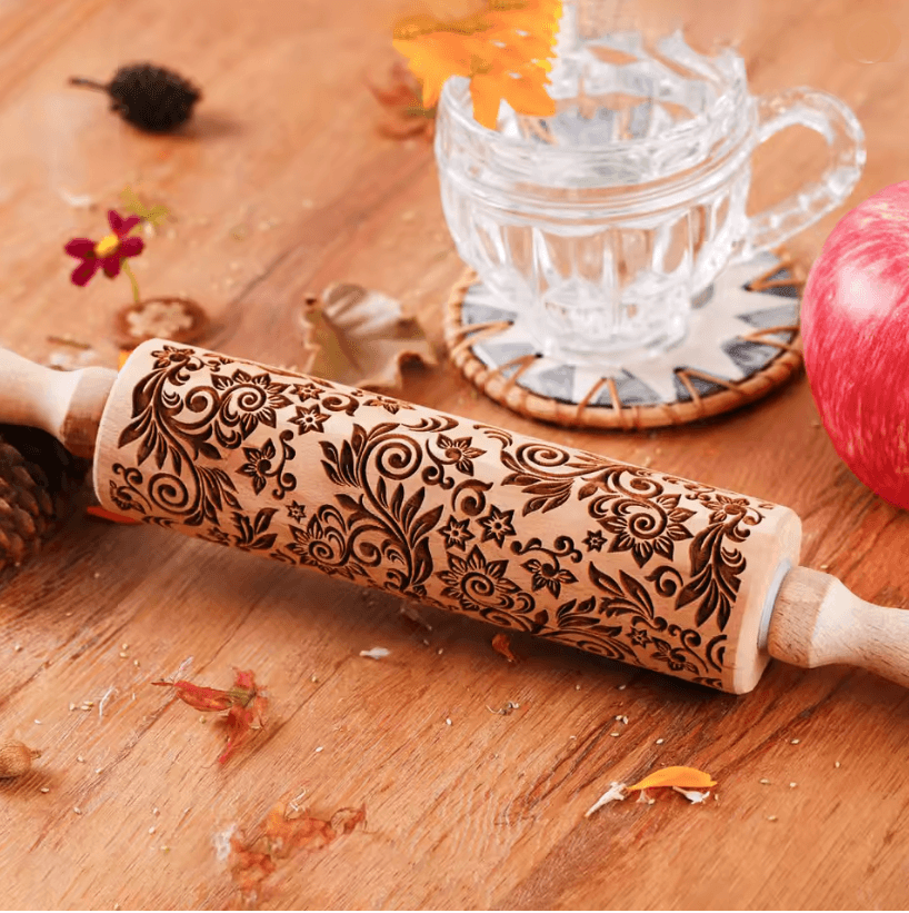 Sunflower Pattern Embossed Rolling Pin For Cookie Dough And Pastry Design 1
