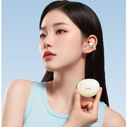 Lenovo Bluetooth Wireless Ear Clip Earbuds, Bone Conduction Headphones, TWS Panoramic Sound with Mic