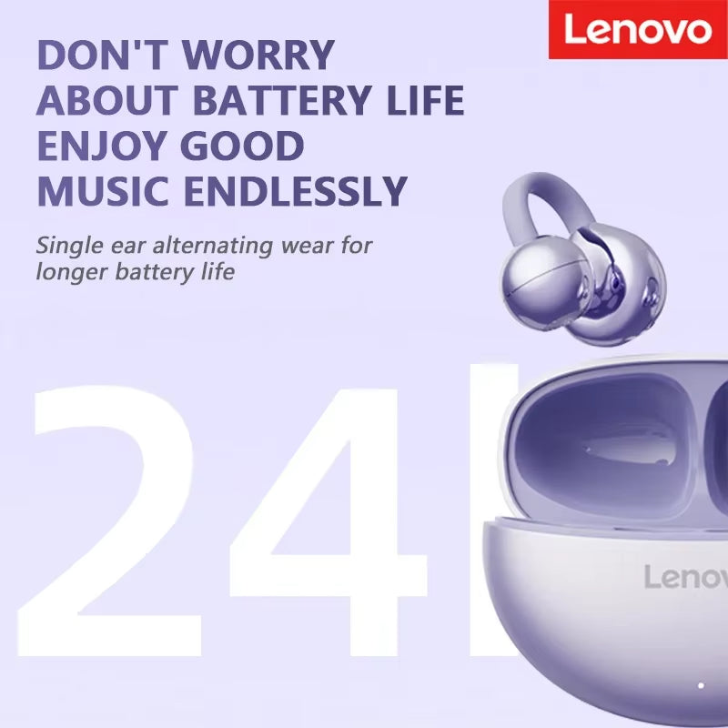 Lenovo Bluetooth Wireless Ear Clip Earbuds, Bone Conduction Headphones, TWS Panoramic Sound with Mic