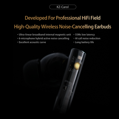 KZ Carol ANC Wireless Earphone Bluetooth 5.3, HiFi TWS Headphone, 55dB Active Noise Canceling, 6 Mic AI HD Call