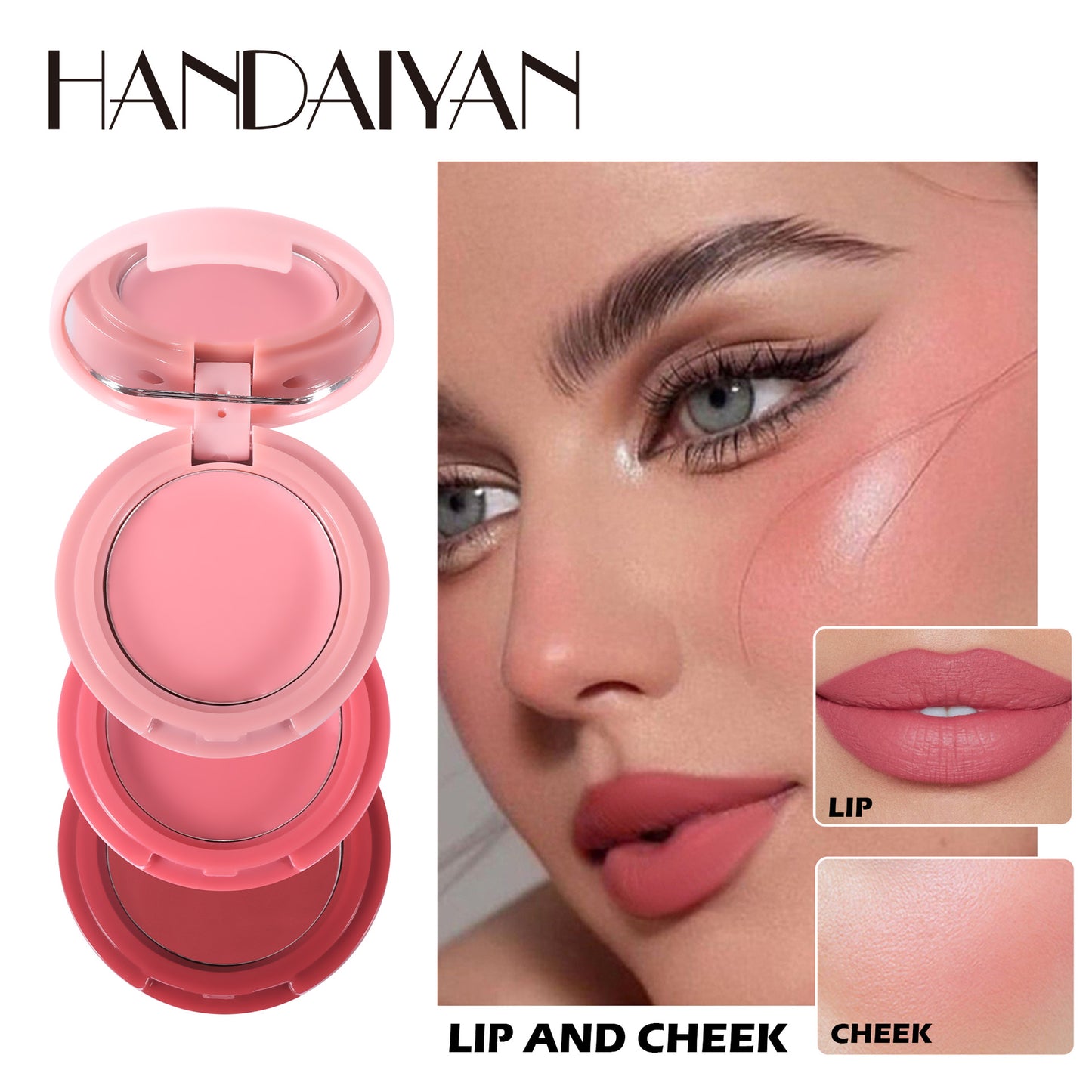 Threecolor Matte Blush Tray Folding 3n1 Eye Shadow Multicolor Lip Mud Palette Naturally Easy Velvet 3