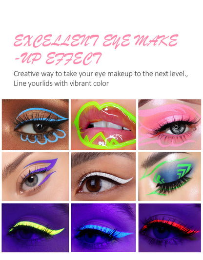 Colorful Liquid UV Waterproof Eyeliner, Fluorescent Face Body Paint Pen, Long Lasting Easy to Remove, Neon Glow