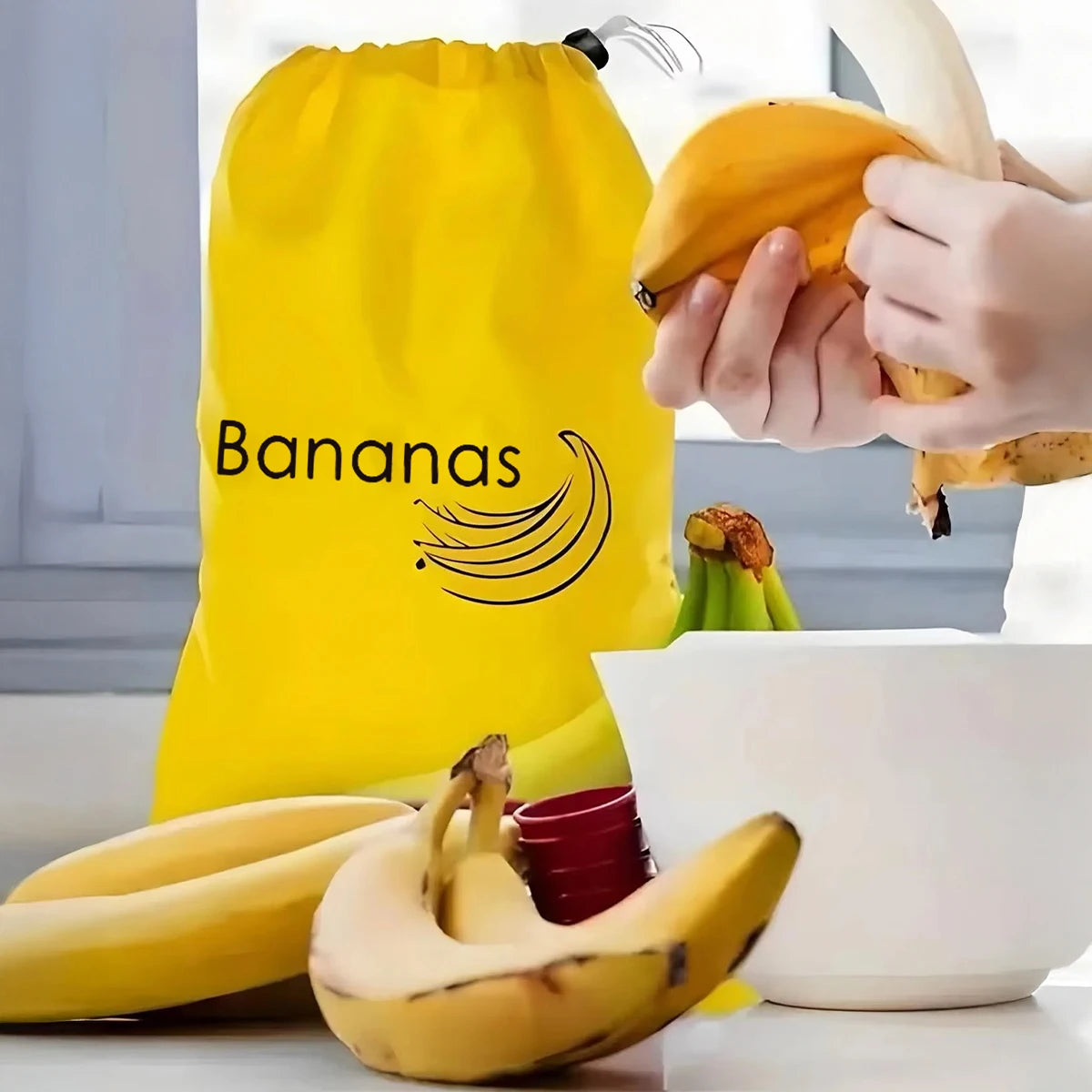 Durable Yellow Banana Storage Bags, Insulated Fruit & Vegetable Fresh-Keep Bundle with Pocket Drawstring