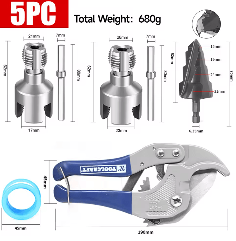 Hex Shank Pipe Threading Tool Set For PVC PPR And Water Pipes 4