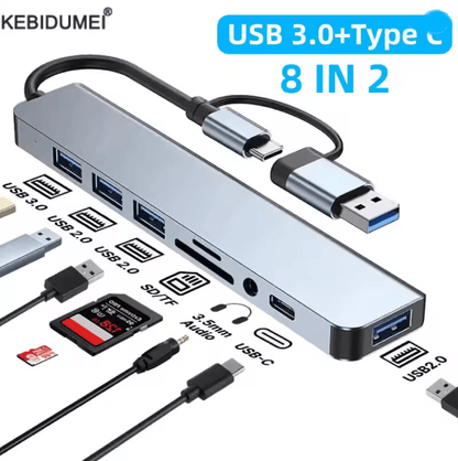 USB C Multi Hub Adapter with Card Reader Audio and USB Expansion for Macbook and Laptop