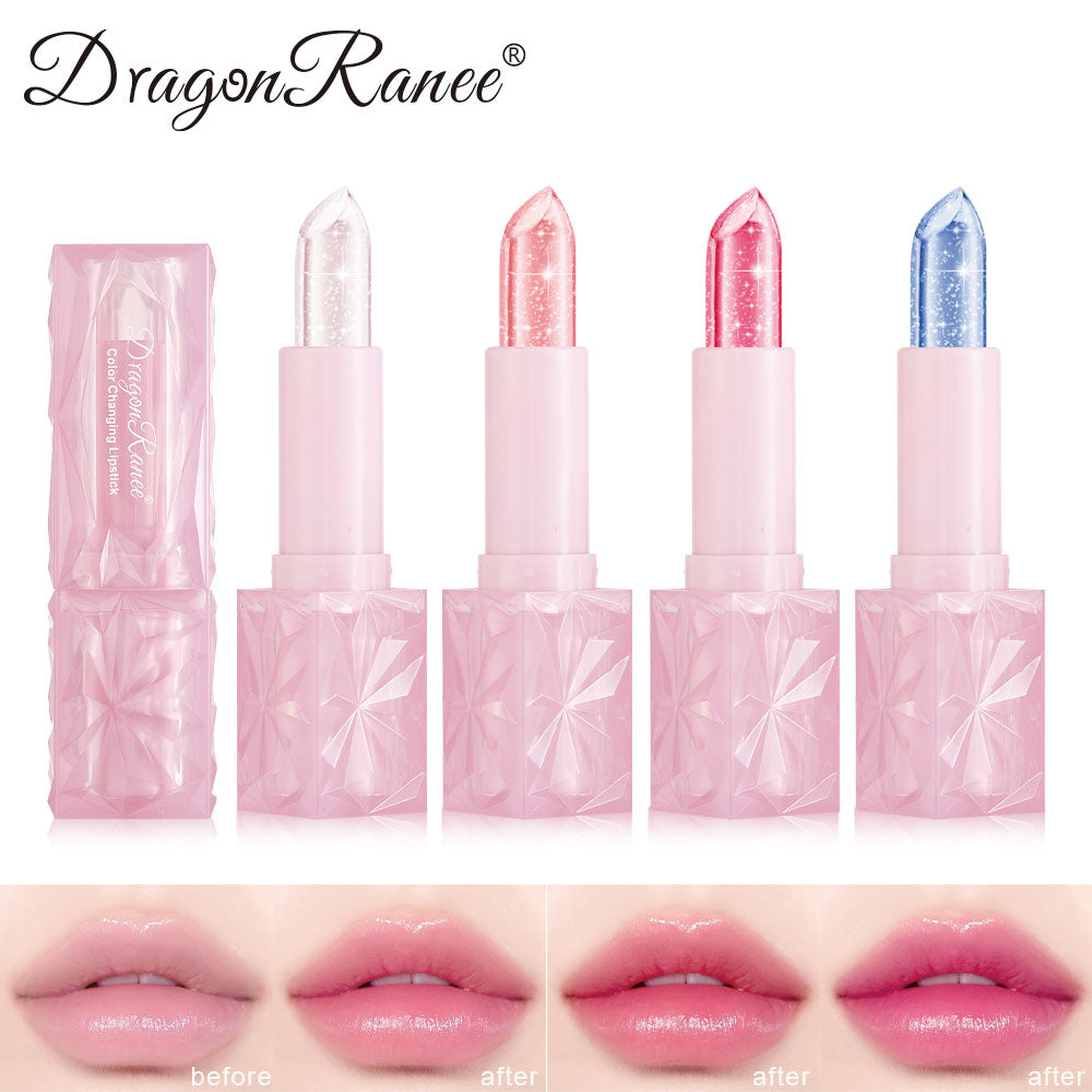 Colorful Changing Thermochromic Pink Three Diamond Crystal Lipstick, Waterproof Long Lasting Moisturising Lip Colour