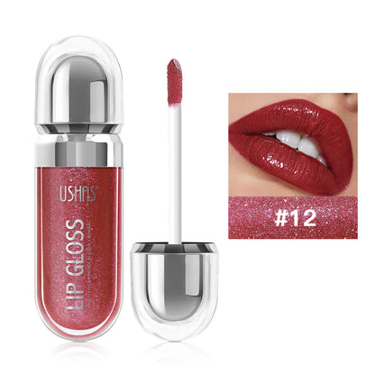 Mirror Fine Flash Liquid Lipstick, Pearlescent Color Lip Gloss, Waterproof Sweatproof, Non-Stick Cup Lip Gloss