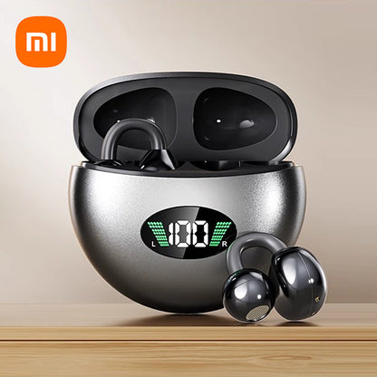 Bone Conduction Headset Bluetooth 5.4, Xiaomi Redmi Q88 Wireless Earphones, Comfortable Clip On Earbuds with Display
