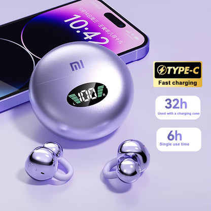 Bone Conduction Headset Bluetooth 5.4, Xiaomi Redmi Q88 Wireless Earphones, Comfortable Clip On Earbuds with Display
