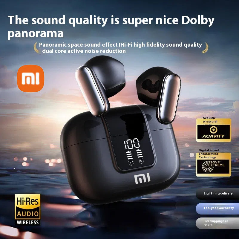 Wireless Headphones with Mic, Bluetooth Headset, LED Display Game Earbuds, Charging Noise Reduction Earphones