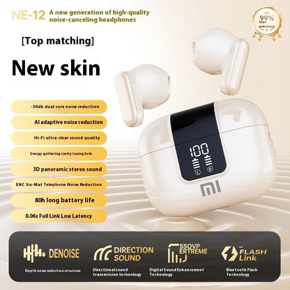 Wireless Headphones with Mic, Bluetooth Headset, LED Display Game Earbuds, Charging Noise Reduction Earphones