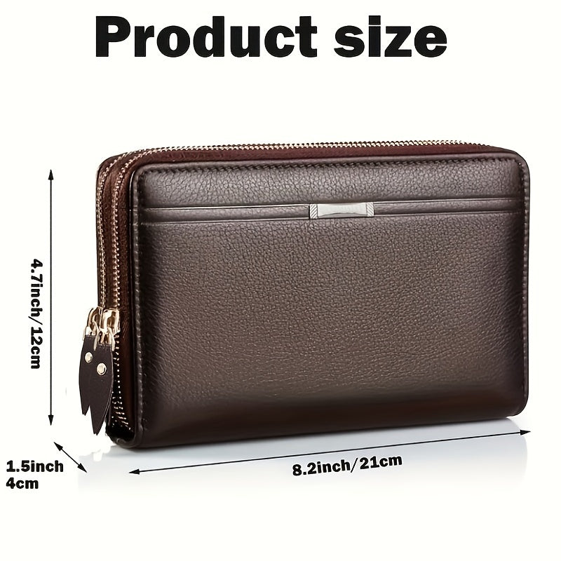 Long Zipper Men Wallet Large Capacity Clutch Purse, Business Handbag, Synthetic Leather Phone Card Holder Gift for Him