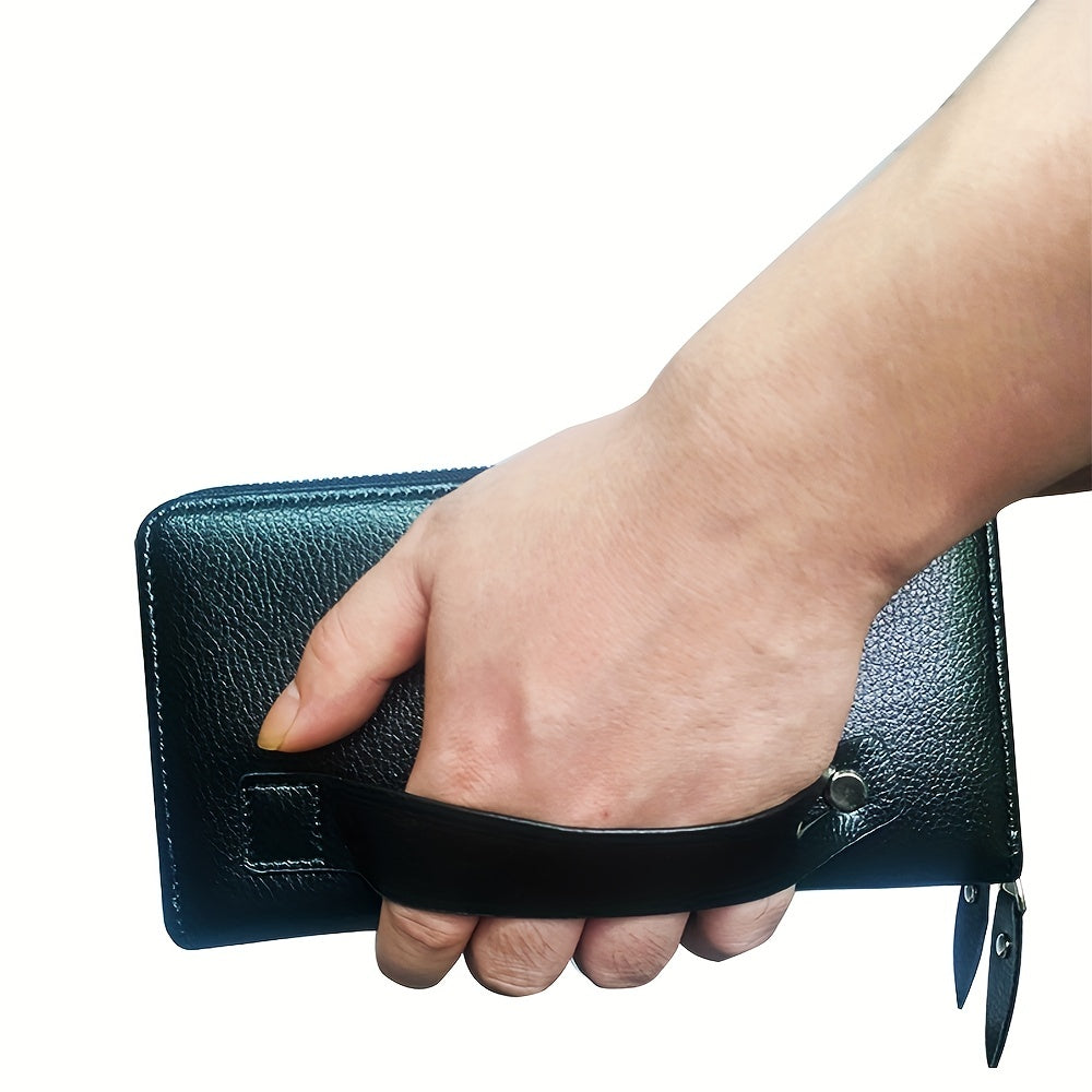 Long Zipper Men Wallet Large Capacity Clutch Purse, Business Handbag, Synthetic Leather Phone Card Holder Gift for Him