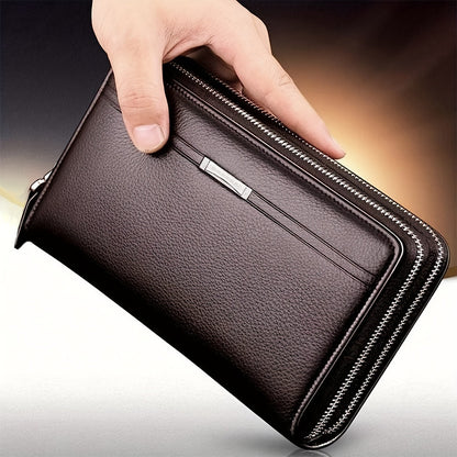 Long Zipper Men Wallet Large Capacity Clutch Purse, Business Handbag, Synthetic Leather Phone Card Holder Gift for Him