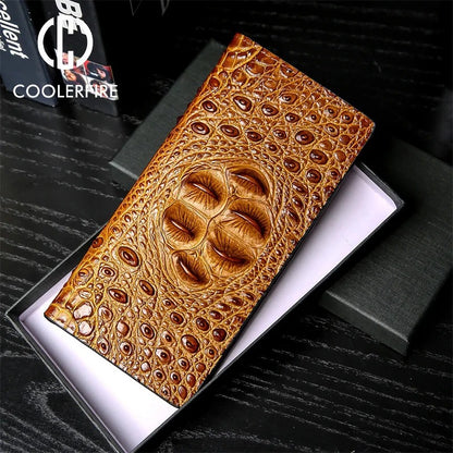 Genuine Leather Men Wallets Business Long Crocodile Style, Thin Fashion Short Wallet, No Zipper Pure Leather Card Holder