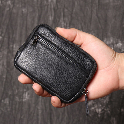 Genuine Leather Wallets for Men Women, Small Zipper Purses, Retro Money Bag, Coin Change Purse, Key Holder Organizer