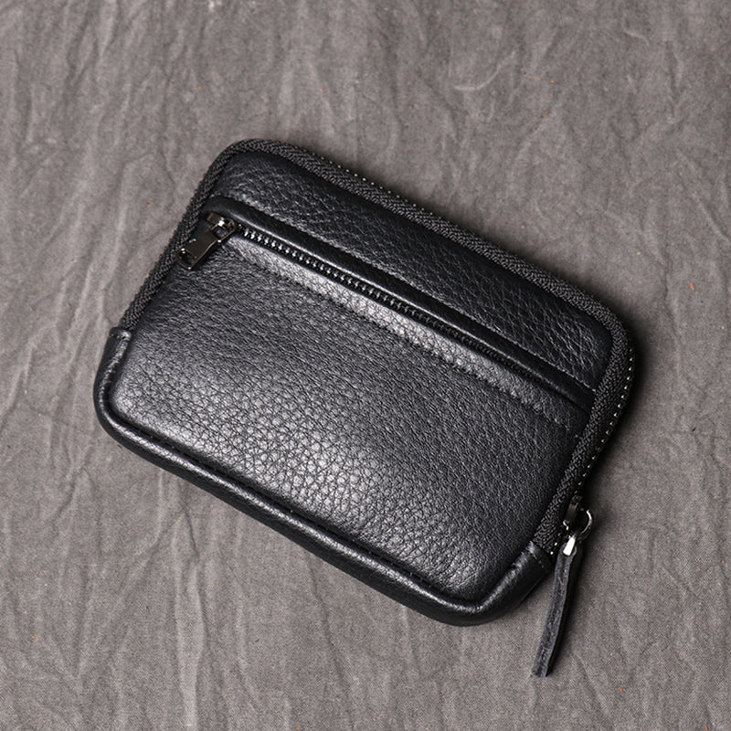 Genuine Leather Wallets for Men Women, Small Zipper Purses, Retro Money Bag, Coin Change Purse, Key Holder Organizer