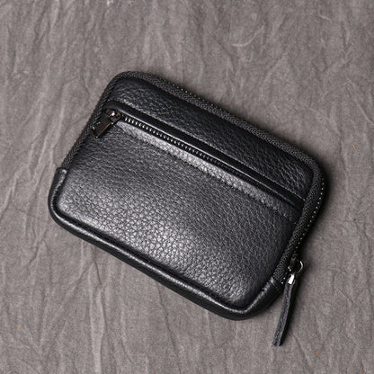 Genuine Leather Wallets for Men Women, Small Zipper Purses, Retro Money Bag, Coin Change Purse, Key Holder Organizer