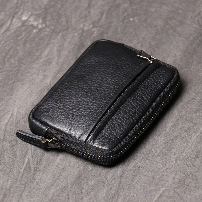 Genuine Leather Wallets for Men Women, Small Zipper Purses, Retro Money Bag, Coin Change Purse, Key Holder Organizer
