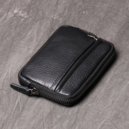 Genuine Leather Wallets for Men Women, Small Zipper Purses, Retro Money Bag, Coin Change Purse, Key Holder Organizer
