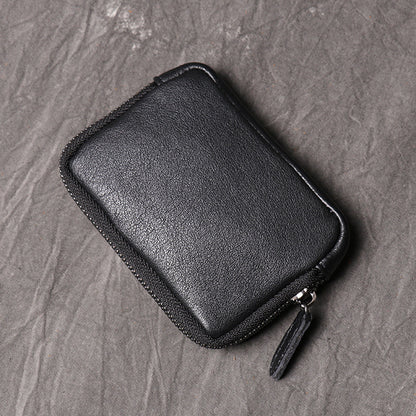 Genuine Leather Wallets for Men Women, Small Zipper Purses, Retro Money Bag, Coin Change Purse, Key Holder Organizer