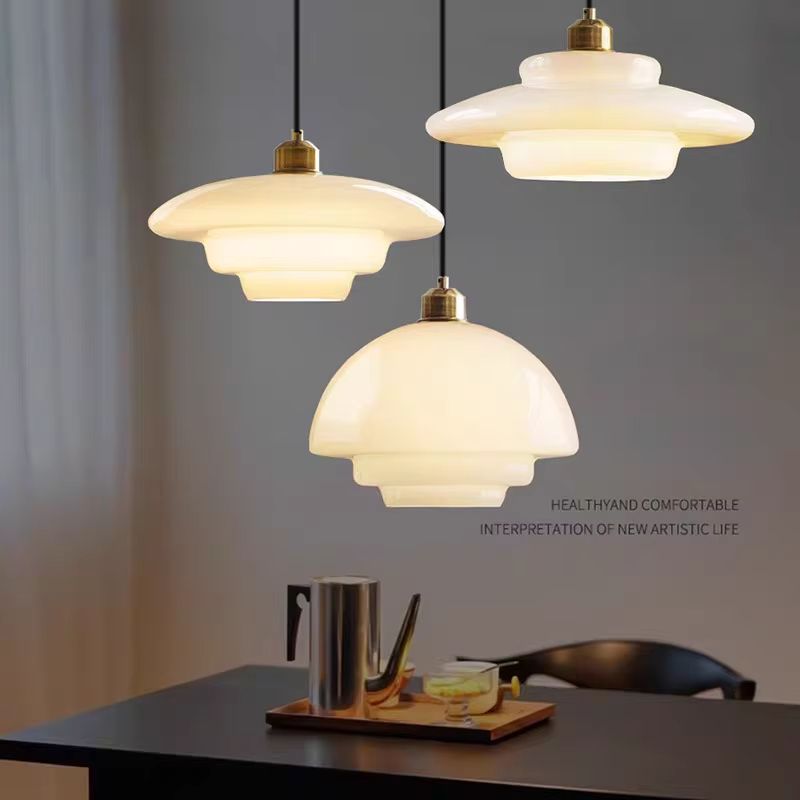 Nordic Cream White Glass Pendant Light – Modern LED Hanging Fixture for Dining Room, Bedroom, Bar & Indoor Spaces