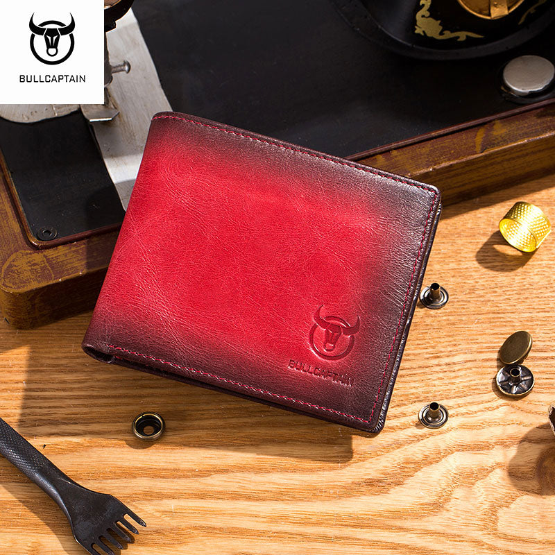 Men RFID Blocking Leather Wallet by BULLCAPTAIN, Slim Bifold Design, Multi-card Holder, ID Wallet