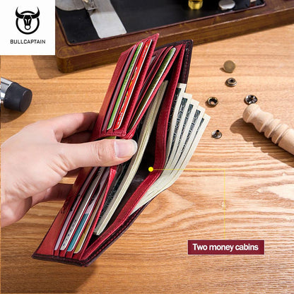 Men RFID Blocking Leather Wallet by BULLCAPTAIN, Slim Bifold Design, Multi-card Holder, ID Wallet