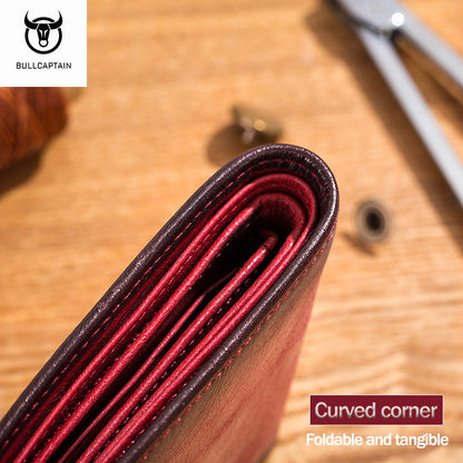 Men RFID Blocking Leather Wallet by BULLCAPTAIN, Slim Bifold Design, Multi-card Holder, ID Wallet