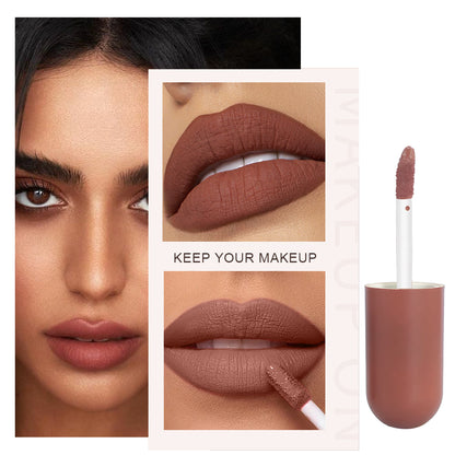 Matte Non Stick Chocolate Lip Gloss, Long Lasting Easy Color Velvet Finish, Waterproof Glaze for Smooth Hydrated Lips