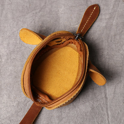Cute Mouse Coin Purse in Genuine Leather, Zipper Pocket Wallet for Kids, Men, Women, Portable Key Bag Organizer
